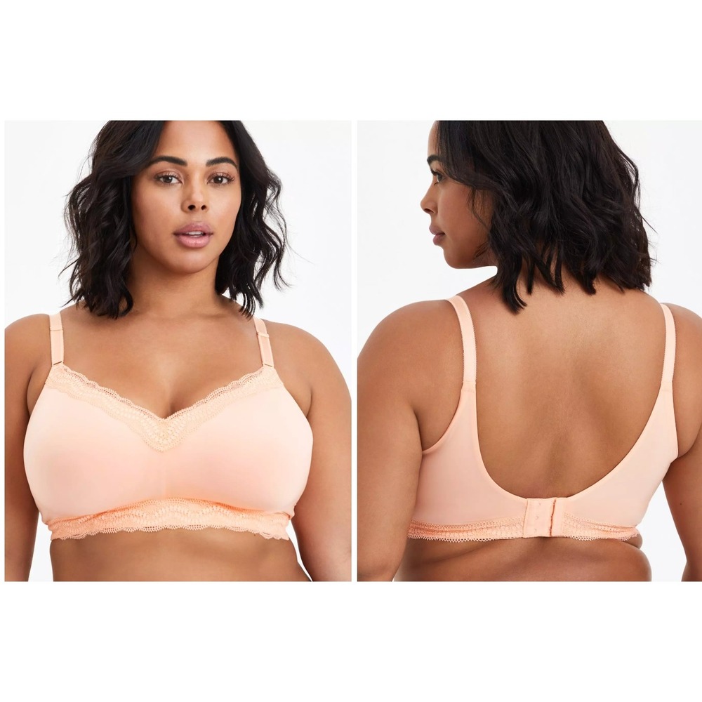 Torrid Curve Dream‎ Wire-Free Bra 42DDD Peach Lace Trim Comfort